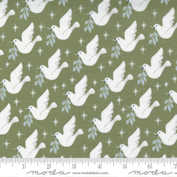 16" End of Bolt - Christmas Morning Lovey Dovey 5141 Pine - Moda Fabrics - Birds Doves Leaves on Green - Quilting Cotton Fabric