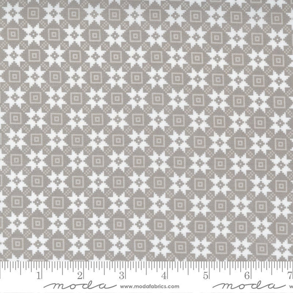 Fat Quarter End of Bolt - SALE Christmas Morning Bright Star 5144 Dove - Moda Fabrics - Geometric Gray Grey White - Quilting Cotton Fabric