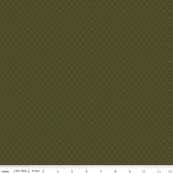 31" End of Bolt - SALE Christmas at Buttermilk Acres Plaid C10905 Green - Riley Blake - Diagonal Geometric Tone-on-Tone - Quilting Cotton