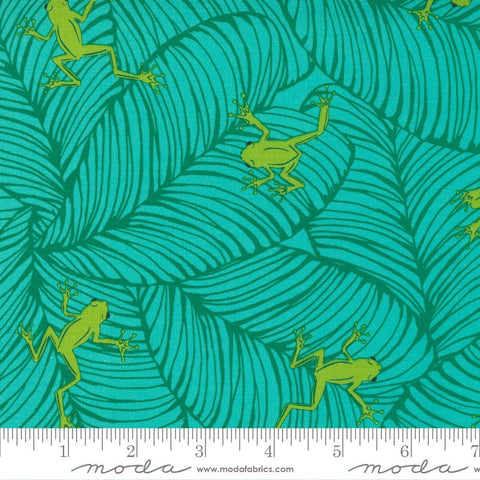 Fat Quarter End of Bolt - SALE Jungle Paradise Oh Froggy 20786 Peacock - Moda Fabrics - Frog Turquoise Blue Green - Quilting Cotton Fabric