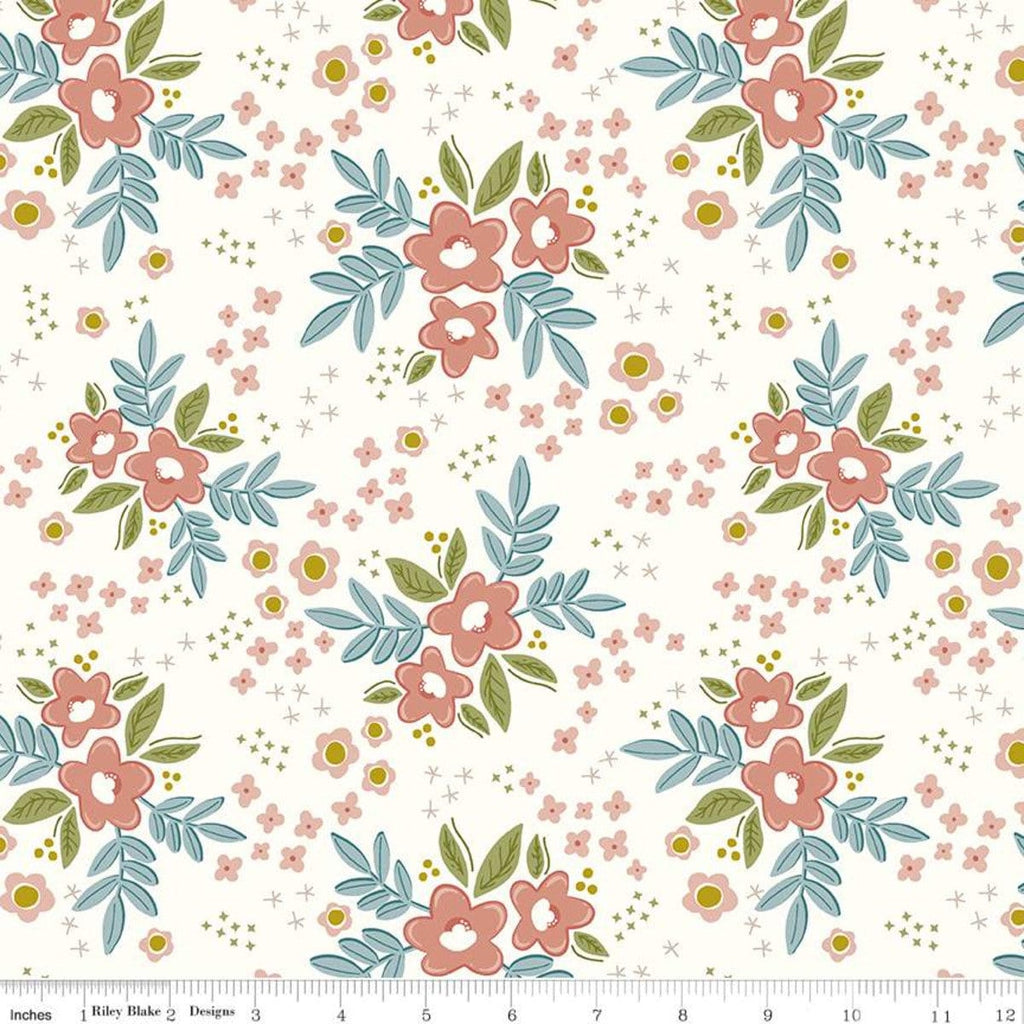 11" End of Bolt - Primrose Hill Main C11060 Cream - Riley Blake Designs - Floral Flowers - Quilting Cotton Fabric