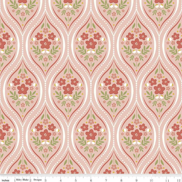 Fat Quarter End of Bolt- SALE Primrose Hill Damask C11061 Blush - Riley Blake Designs - Floral Flowers - Quilting Cotton Fabric