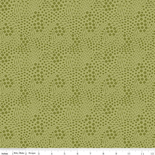 16" End of Bolt - SALE Primrose Hill Meadow C11064 Olive - Riley Blake Designs - Floral Flowers Tone-on-Tone - Quilting Cotton Fabric