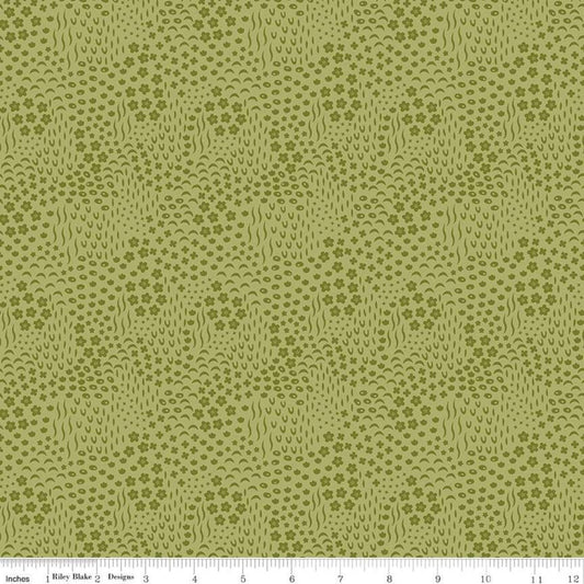 11" End of Bolt - SALE Primrose Hill Meadow C11064 Olive - Riley Blake Designs - Floral Flowers Tone-on-Tone - Quilting Cotton Fabric