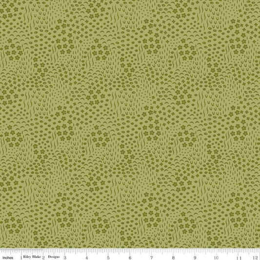 12" End of Bolt - SALE Primrose Hill Meadow C11064 Olive - Riley Blake Designs - Floral Flowers Tone-on-Tone - Quilting Cotton Fabric