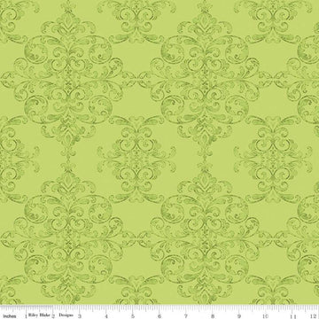 SALE Lucy June Damask C11222 Lime - Riley Blake Designs - Tone-on-Tone Green - Quilting Cotton Fabric