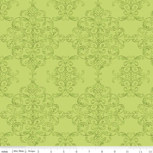SALE Lucy June Damask C11222 Lime - Riley Blake Designs - Tone-on-Tone Green - Quilting Cotton Fabric