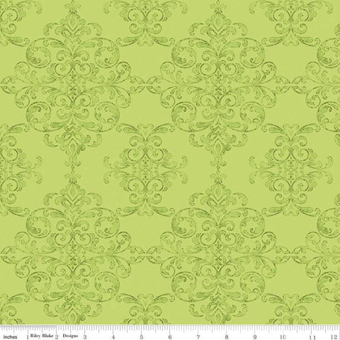 SALE Lucy June Damask C11222 Lime - Riley Blake Designs - Tone-on-Tone Green - Quilting Cotton Fabric