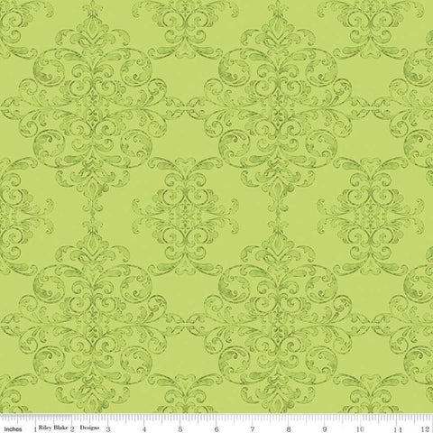 SALE Lucy June Damask C11222 Lime - Riley Blake Designs - Tone-on-Tone Green - Quilting Cotton Fabric