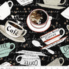 SALE Coffee Chalk Cups CD11034 Black - Riley Blake - DIGITALLY PRINTED Coffee Cups on Script Background - Quilting Cotton