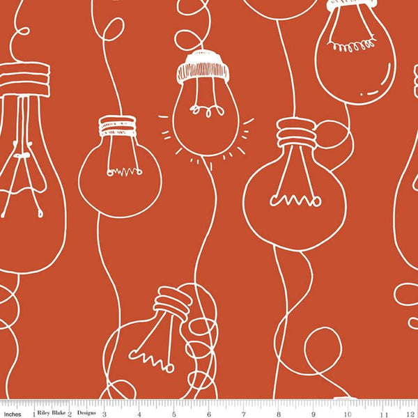 Fat Quarter End of Bolt - CLEARANCE Coffee Chalk Cafe Bulbs C11036 Red - Riley Blake Designs - Outlined Light Bulbs - Quilting Cotton Fabric