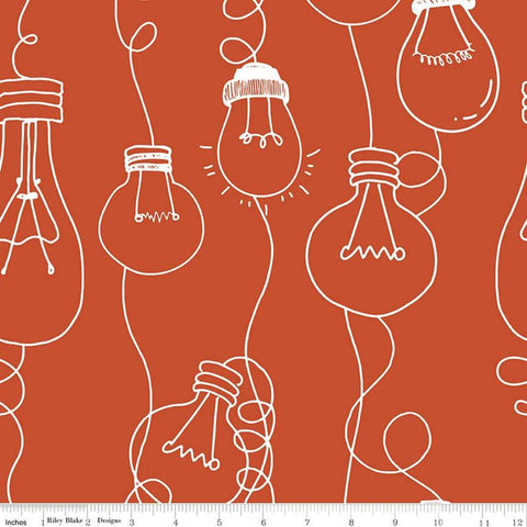 Fat Quarter End of Bolt - CLEARANCE Coffee Chalk Cafe Bulbs C11036 Red - Riley Blake Designs - Outlined Light Bulbs - Quilting Cotton Fabric