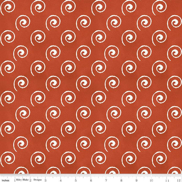 Fat Quarter End of Bolt Piece - SALE Coffee Chalk Steam Swirl C11038 Red - Riley Blake Designs - Chalk-Drawn Swirls - Quilting Cotton Fabric