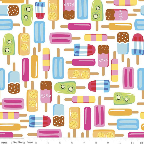 SALE Rainbowfruit Main C10890 White - Riley Blake Designs - Frozen Fruit Bars Treats - Quilting Cotton Fabric