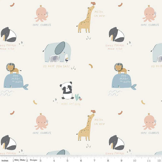 Fat Half End of Bolt - SALE KNIT Cuddles K10435 Cream -Riley Blake -Children's Pandas Giraffes Lions Elephants -Jersey Cotton Stretch Fabric