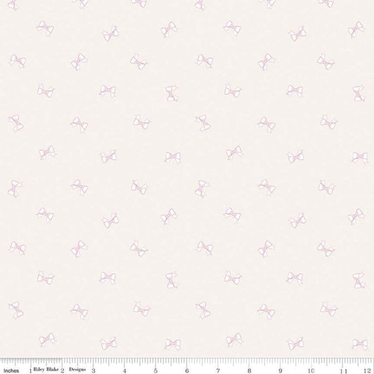 Fat Quarter End of Bolt - SALE Hush Hush Ribbons C11174 - Riley Blake Designs - Low Volume Pink Bows Cream - Quilting Cotton Fabric