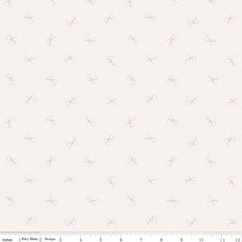 SALE Hush Hush Ribbons C11174 - Riley Blake Designs - Low Volume Pink Bows Cream - Quilting Cotton Fabric