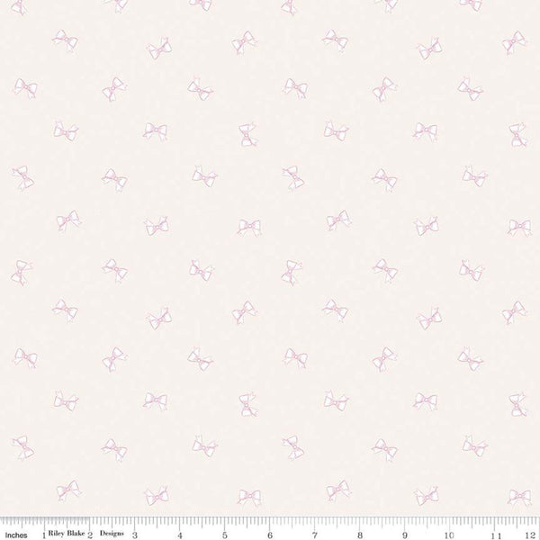 SALE Hush Hush Ribbons C11174 - Riley Blake Designs - Low Volume Pink Bows Cream - Quilting Cotton Fabric