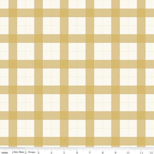 25" End of Bolt - SALE Gingham Foundry Gingham C11132 Honey - Riley Blake Designs - Plaid Gold Cream - Quilting Cotton Fabric