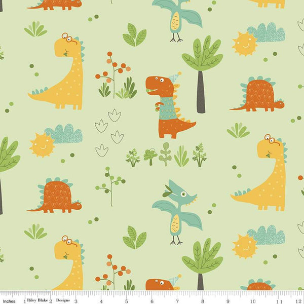 24" End of Bolt - Eat Your Veggies! Main C11110 Light Green - Riley Blake Designs - Dinosaurs Trees Children's - Quilting Cotton Fabric