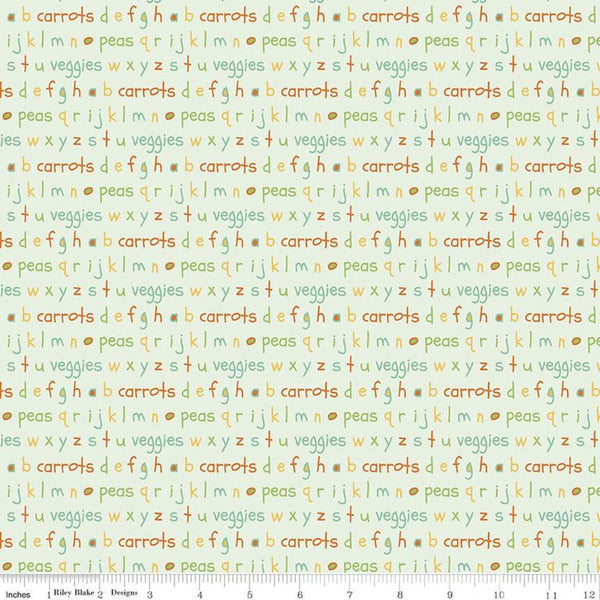 Fat Quarter End of Bolt - CLEARANCE Eat Your Veggies! Alphabet C11114 Mint - Riley Blake - Letters Words Children's - Quilting Cotton Fabric