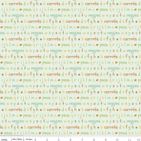 Fat Quarter End of Bolt - CLEARANCE Eat Your Veggies! Alphabet C11114 Mint - Riley Blake - Letters Words Children's - Quilting Cotton Fabric