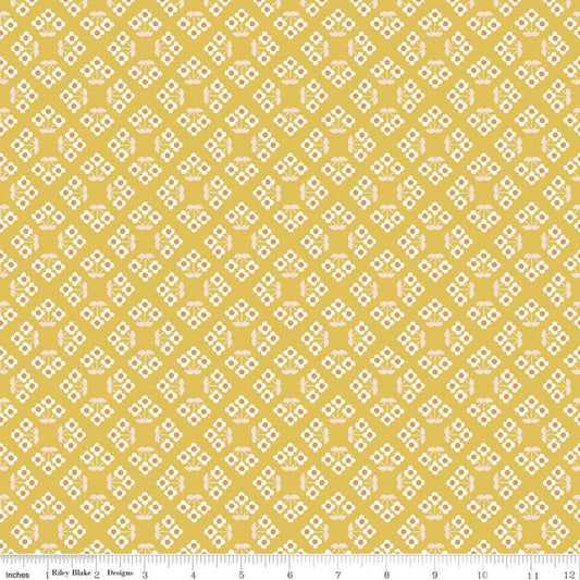 27" End of Bolt - SALE Community Patch C11104 Honey - Riley Blake Designs - Geometric Lattice Flowers - Quilting Cotton Fabric