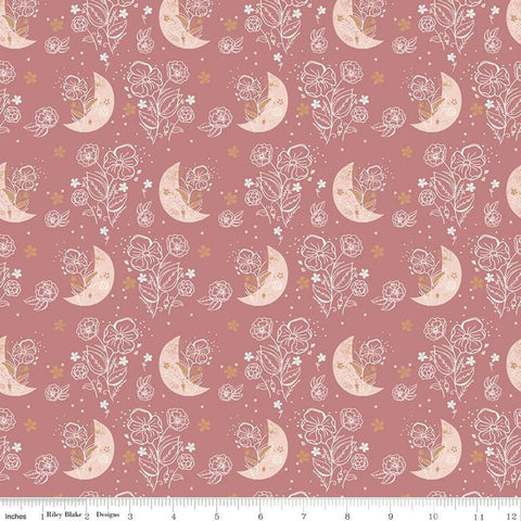 18" End of Bolt - SALE Beneath the Western Sky Floral Moons C11191 Dark Pink - Riley Blake Designs - Flowers Moons - Quilting Cotton Fabric