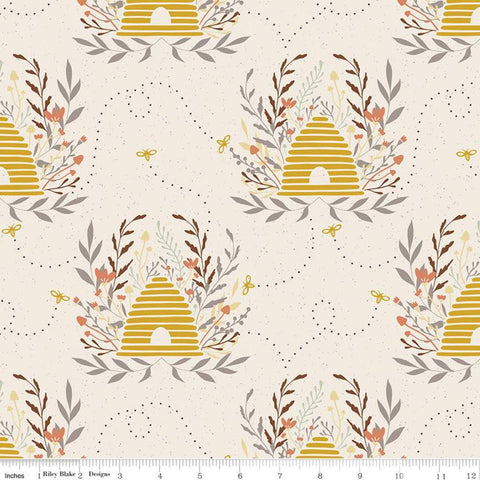 Fat Quarter End of Bolt - CLEARANCE Harmony Main C11090 Cream - Riley Blake Designs - Beehives Bees Bee Leaves - Quilting Cotton Fabric