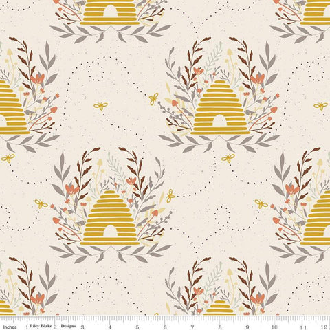 18" End of Bolt - CLEARANCE Harmony Main C11090 Cream - Riley Blake Designs - Beehives Bees Bee Leaves - Quilting Cotton Fabric