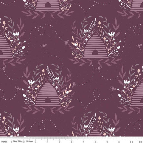 Fat Quarter End of Bolt - CLEARANCE Harmony Main C11090 Grape - Riley Blake Designs - Beehives Bees Leaves Purple - Quilting Cotton Fabric