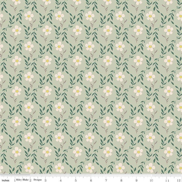 Fat Quarter End of Bolt - SALE Harmony Bloom C11094 Sage - Riley Blake Designs - Floral Flowers Green - Quilting Cotton Fabric