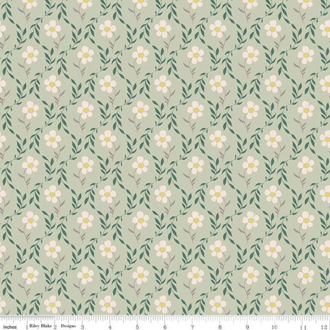 Fat Quarter End of Bolt - SALE Harmony Bloom C11094 Sage - Riley Blake Designs - Floral Flowers Green - Quilting Cotton Fabric