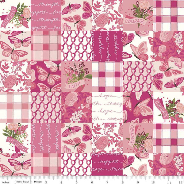 20" End of Bolt - SALE Hope in Bloom Cheater Print CH11027 Pink - Riley Blake - Breast Cancer PRINTED Patchwork Squares - Quilting Cotton