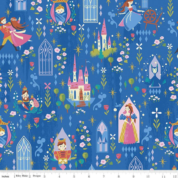 16" End of Bolt - Little Brier Rose Main SC11070 Midnight SPARKLE - Riley Blake - Castle Princess Antique Gold Blue - Quilting Cotton Fabric