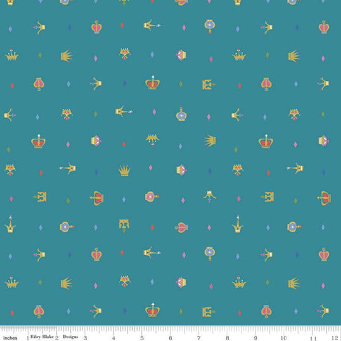 Fat Quarter End of Bolt - CLEARANCE Little Brier Rose Crown SC11075 Teal SPARKLE - Riley Blake - Gold SPARKLE - Quilting Cotton Fabric