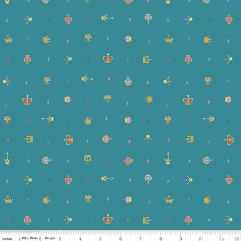 Fat Quarter End of Bolt - CLEARANCE Little Brier Rose Crown SC11075 Teal SPARKLE - Riley Blake - Gold SPARKLE - Quilting Cotton Fabric