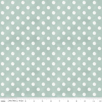 SALE Coffee Chalk Polka Dots C11032 Aqua - Riley Blake Designs - Chalk-Drawn Dots Dotted Dot Blue - Quilting Cotton Fabric