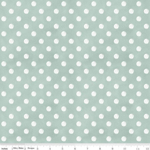 SALE Coffee Chalk Polka Dots C11032 Aqua - Riley Blake Designs - Chalk-Drawn Dots Dotted Dot Blue - Quilting Cotton Fabric