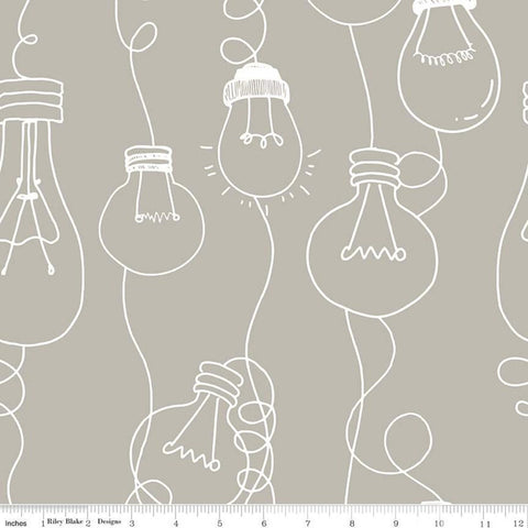 Fat Quarter End of Bolt - CLEARANCE Coffee Chalk Cafe Bulbs C11036 Taupe - Riley Blake - Outlined Light Gray Beige - Quilting Cotton Fabric