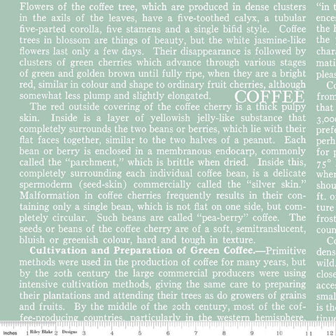 18" End of Bolt - CLEARANCE Coffee Chalk Text C11039 Aqua - Riley Blake Designs - Words Blue - Quilting Cotton Fabric