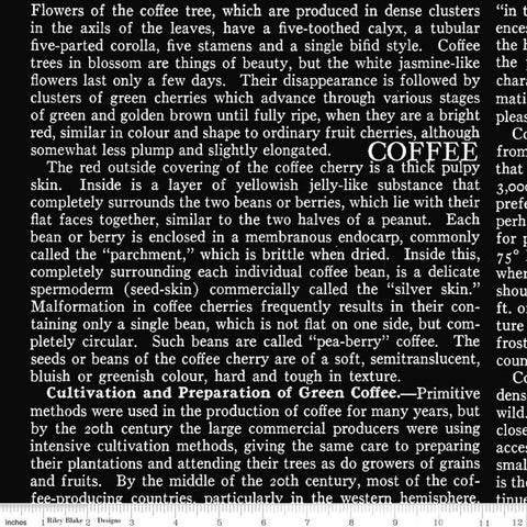 32" End of Bolt - CLEARANCE Coffee Chalk Text C11039 Black - Riley Blake Designs - Words - Quilting Cotton Fabric