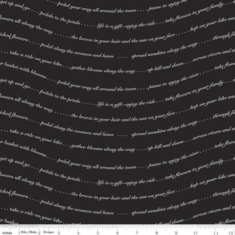 27" End of Bolt - Petals and Pedals Text C11142 Black - Riley Blake Designs - White Words Phrases on Black - Quilting Cotton Fabric