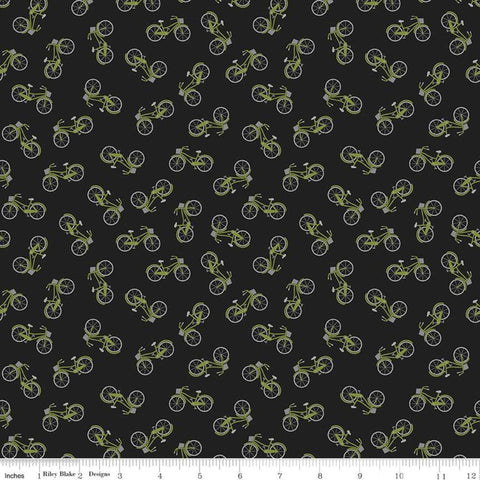 27" End of Bolt Piece - Petals and Pedals Bikes C11143 Black - Riley Blake Designs - Bicycles Bicycle - Quilting Cotton Fabric
