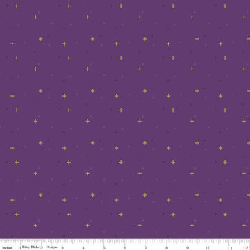 19" End of Bolt - Sparkler SC650 Eggplant SPARKLE - Riley Blake Designs - Plus Signs Gold SPARKLE Metallic Purple - Quilting Cotton Fabric