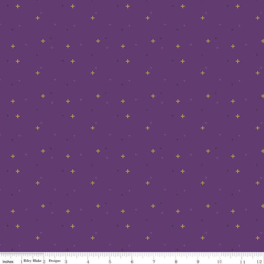 16" End of Bolt - Sparkler SC650 Eggplant SPARKLE - Riley Blake Designs - Plus Signs Gold SPARKLE Metallic Purple - Quilting Cotton Fabric