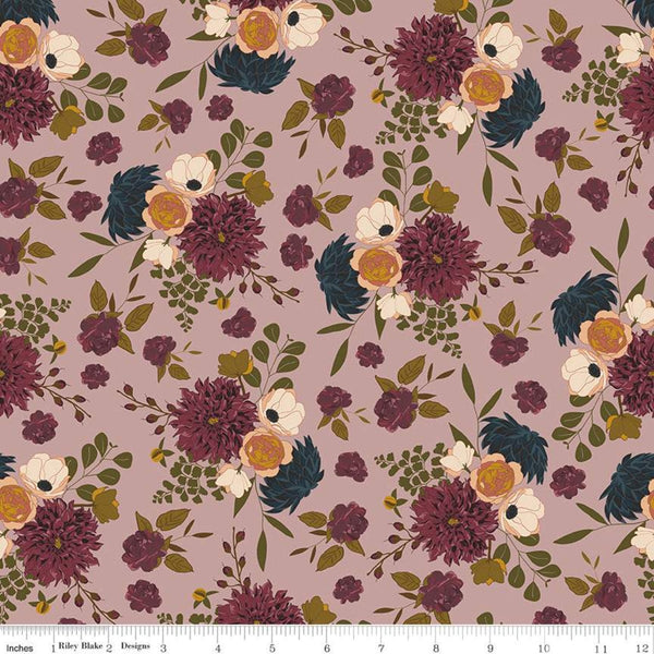 11" End of Bolt - SALE Sonnet Dusk Main C11290 Rose - Riley Blake Designs - Floral Flowers - Quilting Cotton Fabric