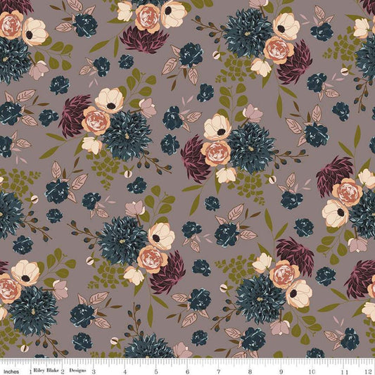 18" End of Bolt - SALE Sonnet Dusk Main C11290 Taupe - Riley Blake Designs - Floral Flowers - Quilting Cotton Fabric