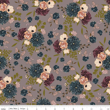 18" End of Bolt - SALE Sonnet Dusk Main C11290 Taupe - Riley Blake Designs - Floral Flowers - Quilting Cotton Fabric