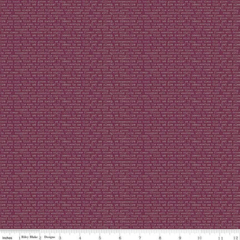 Fat Quarter End of Bolt - SALE Whimsical Romance Text C11085 Raspberry -Riley Blake- Floral-Themed Typewriten Words - Quilting Cotton Fabric